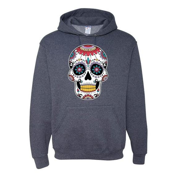 Wild Bobby Day Of The Dead Sugar Skull Pop Culture Unisex Graphic Hoodie Sweatshirt, Vintage Heather Navy, 3X-Large
