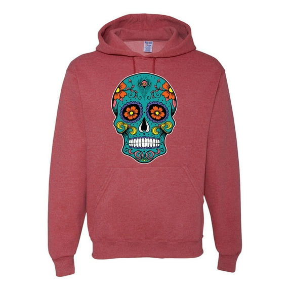 Wild Bobby Day Of The Dead Sugar Skull Pop Culture Unisex Graphic Hoodie Sweatshirt, Vintage Heather Red, Small