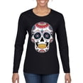 thumbnail image 1 of Wild Bobby Day Of The Dead Sugar Skull Pop Culture Women Graphic Long Sleeve Tee, Black, Small, 1 of 5