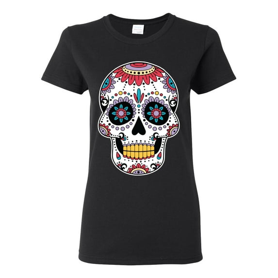 Wild Bobby Day Of The Dead Sugar Skull Pop Culture Women Graphic Tee, Black, Small
