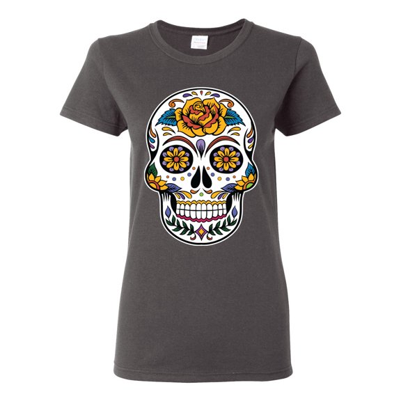 Wild Bobby Day Of The Dead Sugar Skull Pop Culture Women Graphic Tee, Charcoal, 3X-Large
