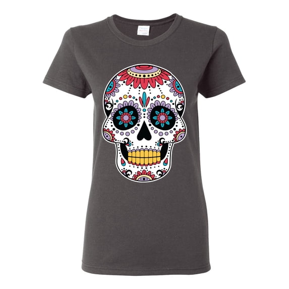 Wild Bobby Day Of The Dead Sugar Skull Pop Culture Women Graphic Tee, Charcoal, XX-Large