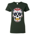 thumbnail image 1 of Wild Bobby Day Of The Dead Sugar Skull Pop Culture Women Graphic Tee, Forest Green, X-Large, 1 of 5
