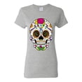 thumbnail image 1 of Wild Bobby Day Of The Dead Sugar Skull Pop Culture Women Graphic Tee, Heather Grey, Large, 1 of 5