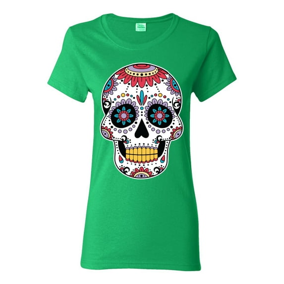 Wild Bobby Day Of The Dead Sugar Skull Pop Culture Women Graphic Tee, Kelly, 3X-Large