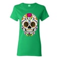 thumbnail image 1 of Wild Bobby Day Of The Dead Sugar Skull Pop Culture Women Graphic Tee, Kelly, Medium, 1 of 5