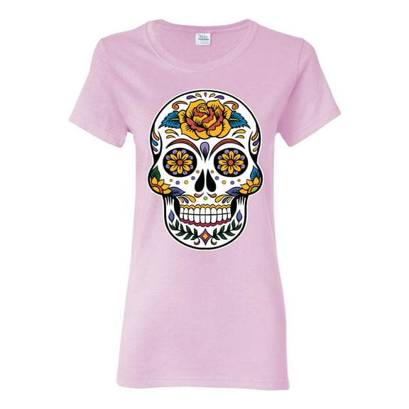 Wild Bobby Day Of The Dead Sugar Skull Pop Culture Women Graphic Tee, Light Pink, Small