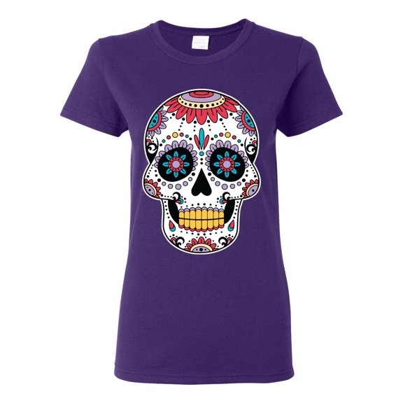 Wild Bobby Day Of The Dead Sugar Skull Pop Culture Women Graphic Tee, Purple, Large