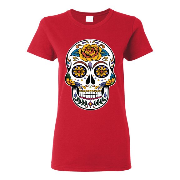 Wild Bobby Day Of The Dead Sugar Skull Pop Culture Women Graphic Tee, Red, Small