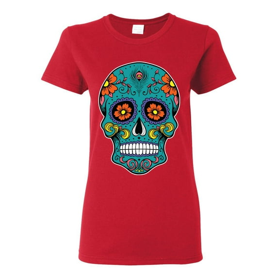 Wild Bobby, Day Of The Dead Sugar Skull Pop Culture Women Graphic Tee, Red, X-Large