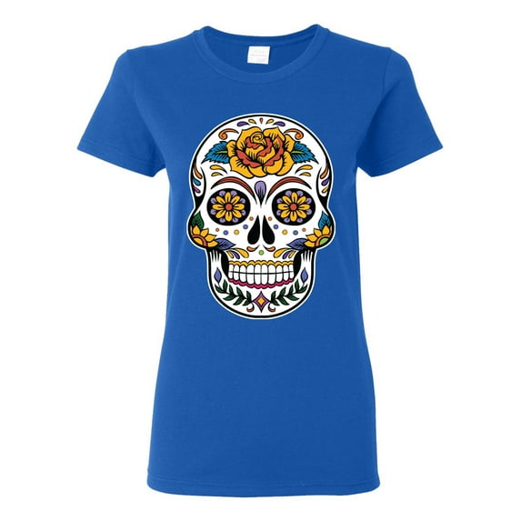 Wild Bobby Day Of The Dead Sugar Skull Pop Culture Women Graphic Tee, Royal, 3X-Large