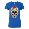 thumbnail image 1 of Wild Bobby Day Of The Dead Sugar Skull Pop Culture Women Graphic Tee, Royal, Large, 1 of 5