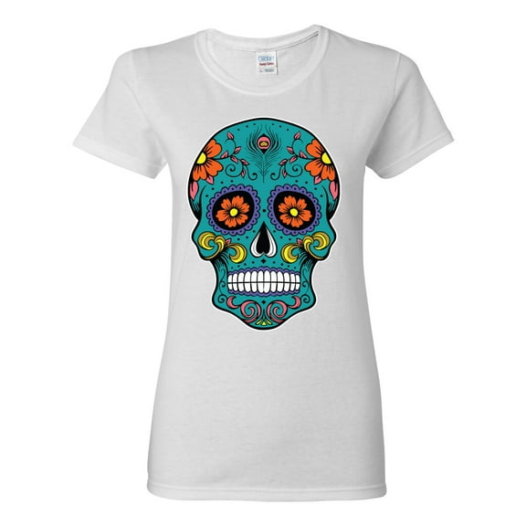 Wild Bobby Day Of The Dead Sugar Skull Pop Culture Women Graphic Tee, White, Large