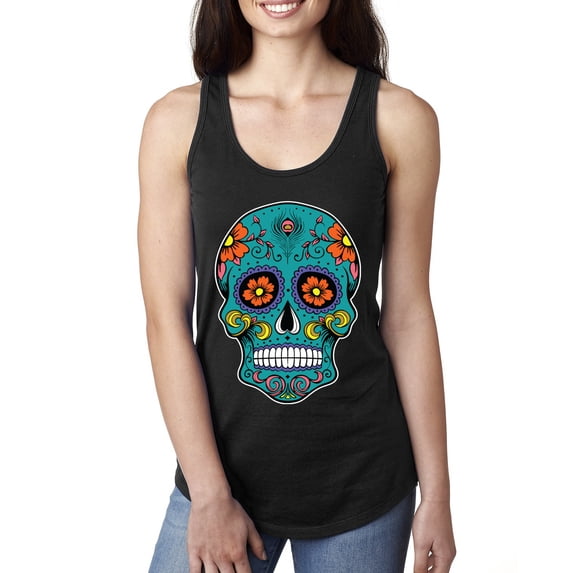 Wild Bobby Day Of The Dead Sugar Skull Pop Culture Women Racerback Tank Top, Black, Large