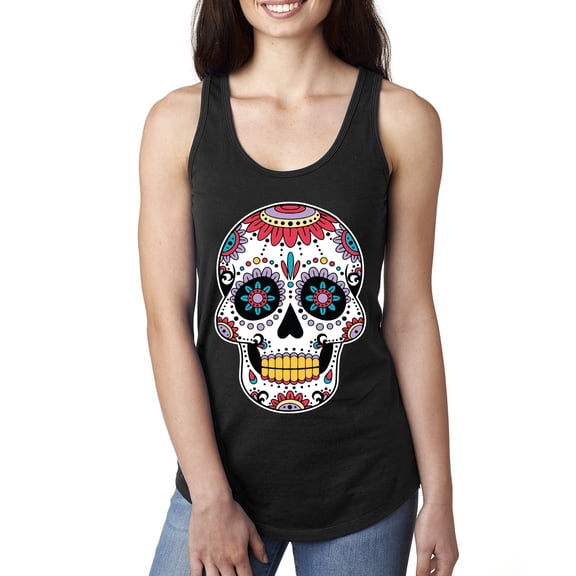 Wild Bobby Day Of The Dead Sugar Skull Pop Culture Women Racerback Tank Top, Black, Small