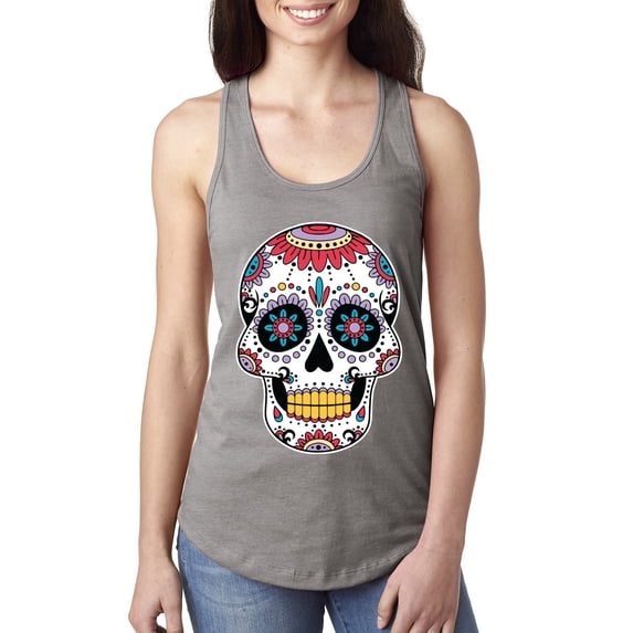 Wild Bobby Day Of The Dead Sugar Skull Pop Culture Women Racerback Tank Top, Heather Grey, Large