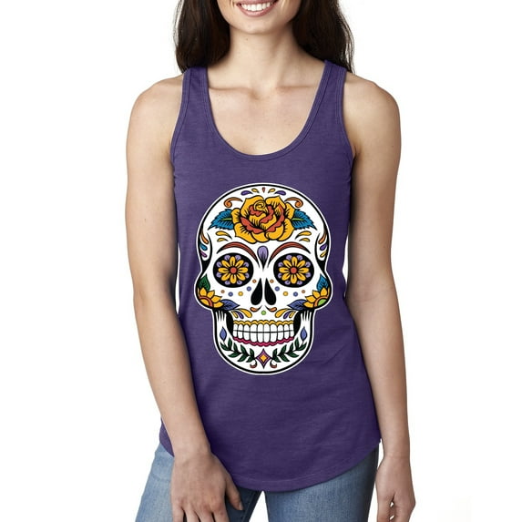 Wild Bobby Day Of The Dead Sugar Skull Pop Culture Women Racerback Tank Top, Purple Rush, Large