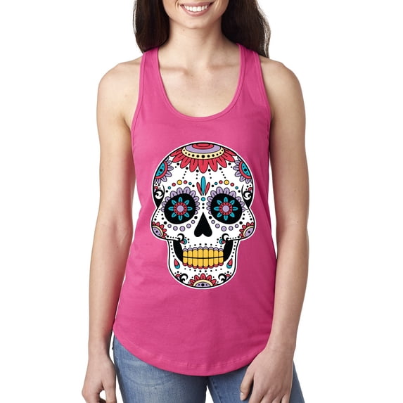 Wild Bobby, Day Of The Dead Sugar Skull Pop Culture Women Racerback Tank Top, Raspberry, Small