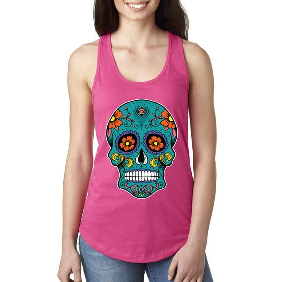 Wild Bobby, Day Of The Dead Sugar Skull Pop Culture Women Racerback Tank Top, Raspberry, X-Large