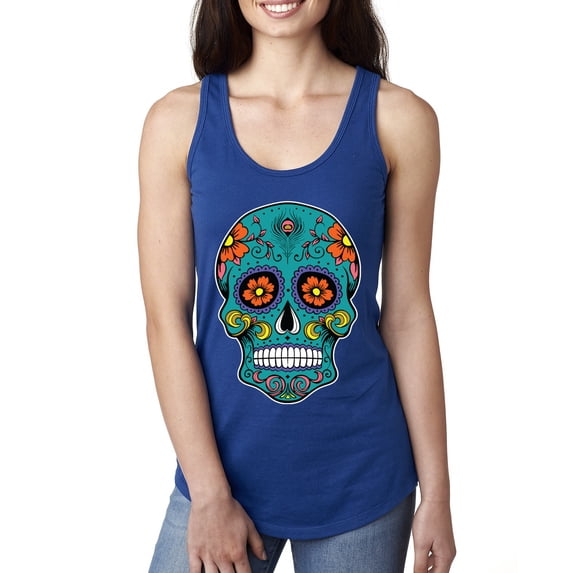 Wild Bobby Day Of The Dead Sugar Skull Pop Culture Women Racerback Tank Top, Royal, Medium