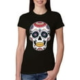 thumbnail image 1 of Wild Bobby Day Of The Dead Sugar Skull Pop Culture Women Slim Fit Junior Tee, Black, Small, 1 of 5