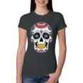 thumbnail image 1 of Wild Bobby Day Of The Dead Sugar Skull Pop Culture Women Slim Fit Junior Tee, Dark Grey, Large, 1 of 5