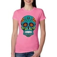 thumbnail image 1 of Wild Bobby Day Of The Dead Sugar Skull Pop Culture Women Slim Fit Junior Tee, Hot Pink, Small, 1 of 5