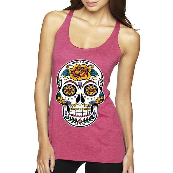 Wild Bobby Day Of The Dead Sugar Skull Pop Culture Women Tri-Blend Racerback Tank Top, Vintage Pink, Small