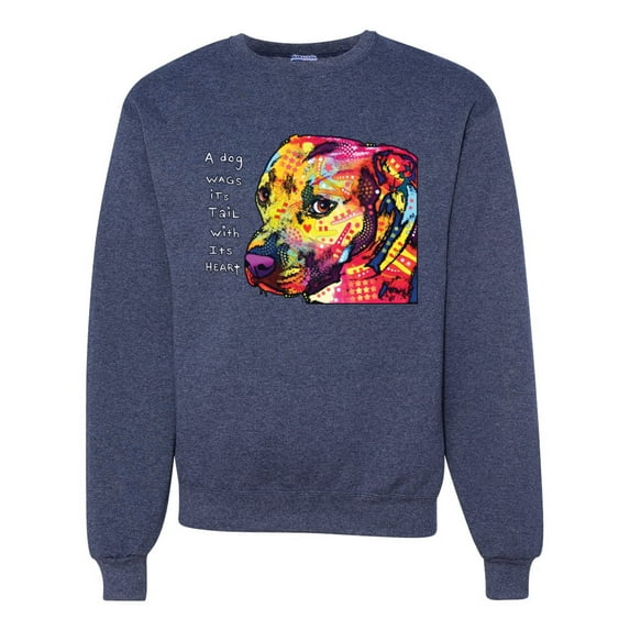 Wild Bobby Dean Russo A Dog Wags Its Tail With Its Heart Gratitude Pitbull Dog Lover Unisex Crewneck Graphic Sweatshirt, Vintage Heather Navy, X-Large