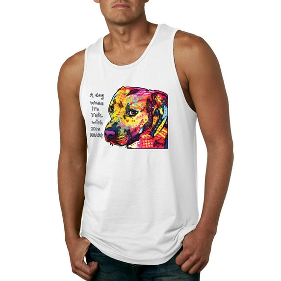 Wild Bobby Dean Russo A Dog Wags Its Tail With Its Heart Gratitude Pitbull Dog Lover Men Graphic Tank Top, White, X-Large
