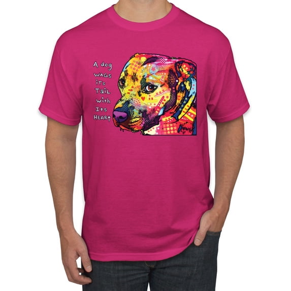 Wild Bobby Dean Russo A Dog Wags Its Tail With Its Heart Gratitude Pitbull Dog Lover Men Graphic Tee, Fuschia, Large