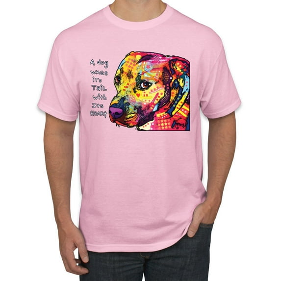 Wild Bobby Dean Russo A Dog Wags Its Tail With Its Heart Gratitude Pitbull Dog Lover Men Graphic Tee, Light Pink, 5X-Large