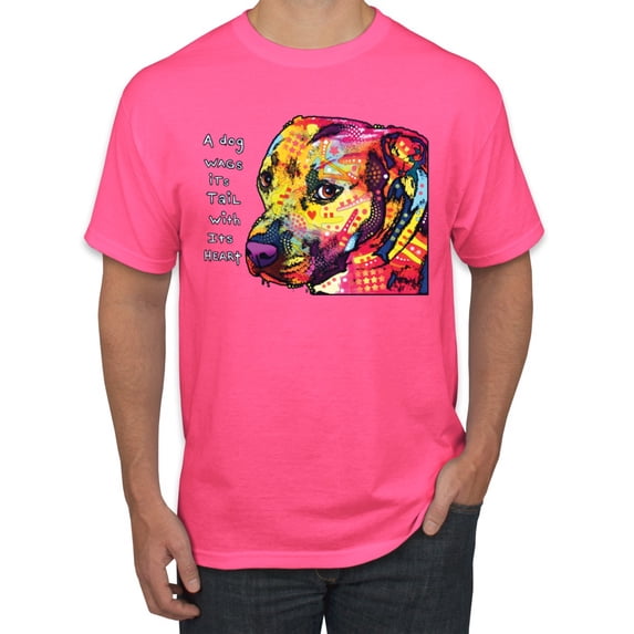 Wild Bobby Dean Russo A Dog Wags Its Tail With Its Heart Gratitude Pitbull Dog Lover Men Graphic Tee, Neon Pink, Small