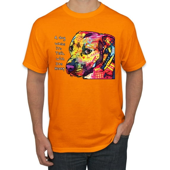 Wild Bobby Dean Russo A Dog Wags Its Tail With Its Heart Gratitude Pitbull Dog Lover Men Graphic Tee, Orange, 5X-Large