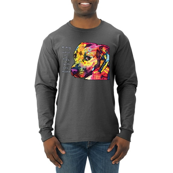 Wild Bobby Dean Russo A Dog Wags Its Tail With Its Heart Gratitude Pitbull Dog Lover Men Long Sleeve Shirt, Heather Black, Medium