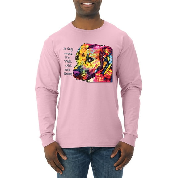 Wild Bobby Dean Russo A Dog Wags Its Tail With Its Heart Gratitude Pitbull Dog Lover Men Long Sleeve Shirt, Light Pink, Medium