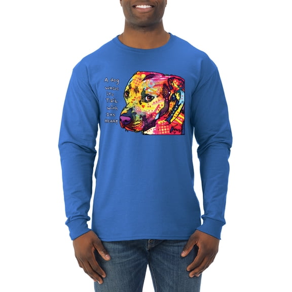Wild Bobby Dean Russo A Dog Wags Its Tail With Its Heart Gratitude Pitbull Dog Lover Men Long Sleeve Shirt, Royal, Large