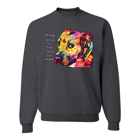 Wild Bobby Dean Russo A Dog Wags Its Tail With Its Heart Gratitude Pitbull Dog Lover Unisex Crewneck Graphic Sweatshirt, Charcoal, Medium