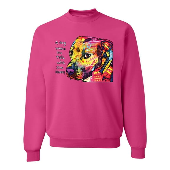 Wild Bobby Dean Russo A Dog Wags Its Tail With Its Heart Gratitude Pitbull Dog Lover Unisex Crewneck Graphic Sweatshirt, Fuschia, Medium