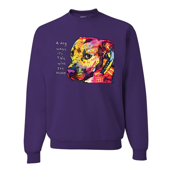 Wild Bobby Dean Russo A Dog Wags Its Tail With Its Heart Gratitude Pitbull Dog Lover Unisex Crewneck Graphic Sweatshirt, Purple, Medium