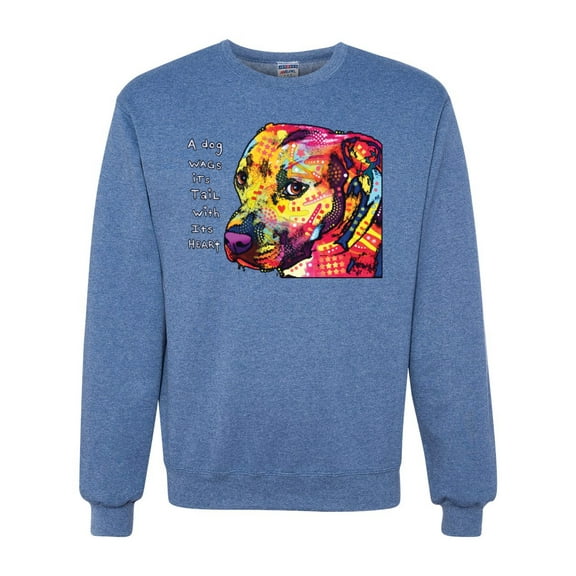 Wild Bobby Dean Russo A Dog Wags Its Tail With Its Heart Gratitude Pitbull Dog Lover Unisex Crewneck Graphic Sweatshirt, Vintage Heather Blue, Medium