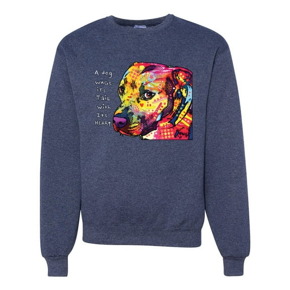 Wild Bobby Dean Russo A Dog Wags Its Tail With Its Heart Gratitude Pitbull Dog Lover Unisex Crewneck Graphic Sweatshirt, Vintage Heather Navy, Large