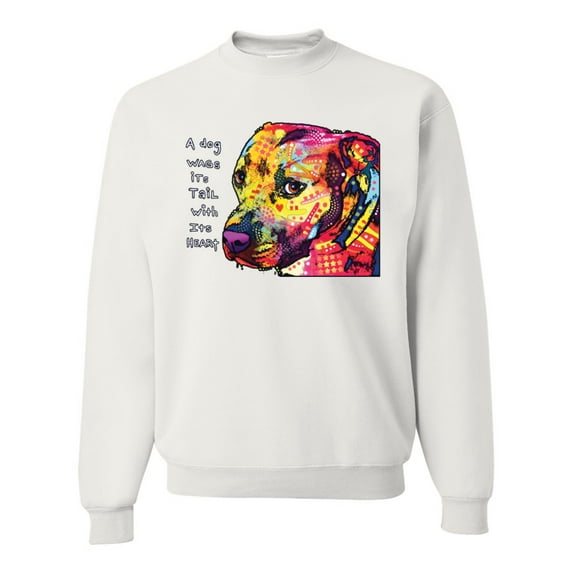 Wild Bobby Dean Russo A Dog Wags Its Tail With Its Heart Gratitude Pitbull Dog Lover Unisex Crewneck Graphic Sweatshirt, White, 3X-Large