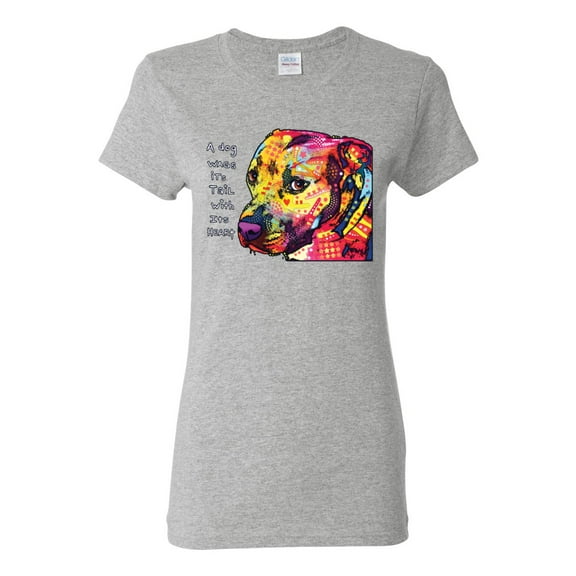 Wild Bobby Dean Russo A Dog Wags Its Tail With Its Heart Gratitude Pitbull Dog Lover Women Graphic Tee, Heather Grey, X-Large