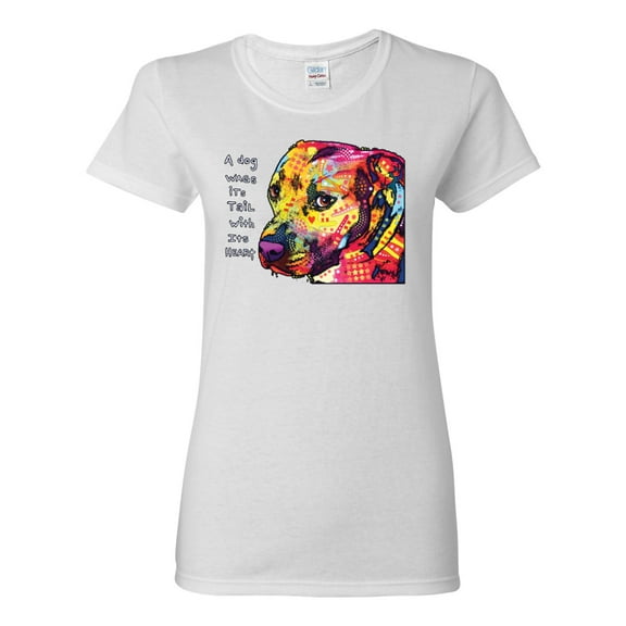 Wild Bobby Dean Russo A Dog Wags Its Tail With Its Heart Gratitude Pitbull Dog Lover Women Graphic Tee, White, Large