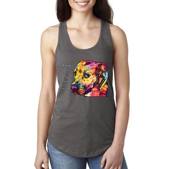 Wild Bobby Dean Russo A Dog Wags Its Tail With Its Heart Gratitude Pitbull Dog Lover Women Racerback Tank Top, Dark Grey, Small