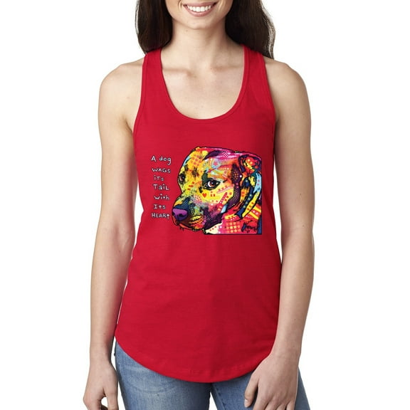 Wild Bobby Dean Russo A Dog Wags Its Tail With Its Heart Gratitude Pitbull Dog Lover Women Racerback Tank Top, Red, Medium