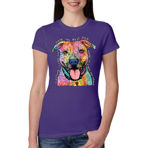 Wild Bobby, Dean Russo Best Dog Dog Lover Womens Slim Fit Junior Tee, Purple Rush, Large