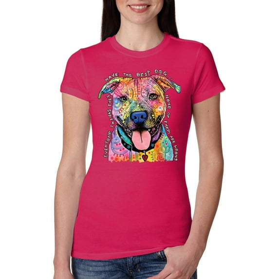 Wild Bobby, Dean Russo Best Dog Dog Lover Womens Slim Fit Junior Tee, Raspberry, XX-Large