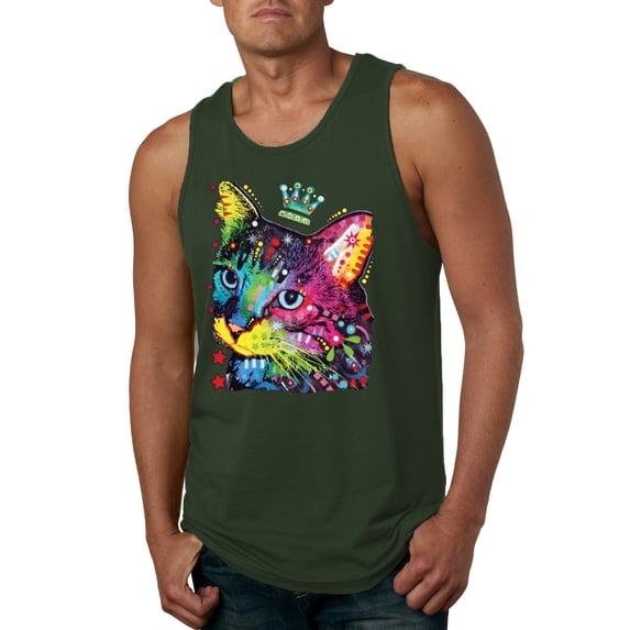 Wild Bobby Dean Russo Cat Wearing a Crown Thinking Cat Crowned Cat Lover Men Graphic Tank Top, Forest Green, 3X-Large